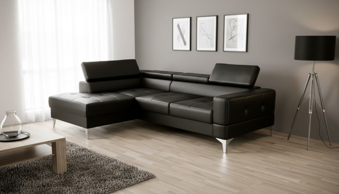 Diseño de muebles en forma de L negro de cuero de madera nuevo moderno lujo italiano sofá esquinero sofás