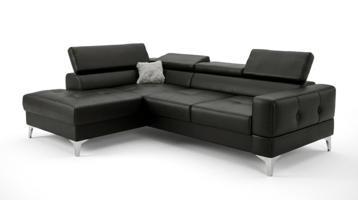 Diseño de muebles en forma de L negro de cuero de madera nuevo moderno lujo italiano sofá esquinero sofás