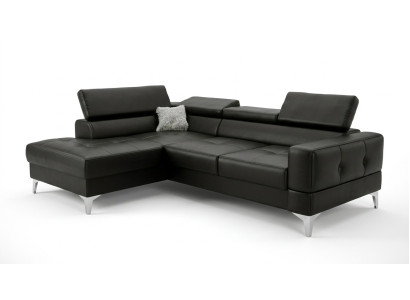 Diseño de muebles en forma de L negro de cuero de madera nuevo moderno lujo italiano sofá esquinero sofás