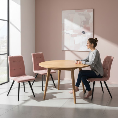Juego de sillas 4x Sillas Tapizadas en Tela Respaldo de Madera Maciza Comedor Asientos Muebles de Madera