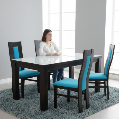 Conjunto de cojines de asiento de madera para 4 sillas de salón nuevas. Grupo de comedor de mesa y silla.