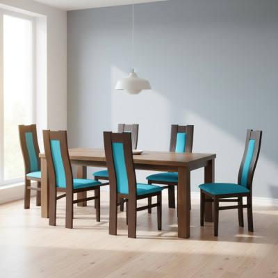 Conjunto de cojines de asiento de madera para 4 sillas de salón nuevas. Grupo de comedor de mesa y silla.