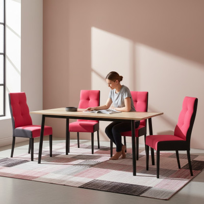 Juego de 4 sillas de diseño de madera y tela para sala de juntas de hostelería comedor nuevo