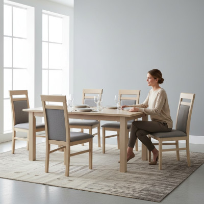 Conjunto de sillas de comedor de madera con respaldo tapizado, juego de 6 sillas de grupo.