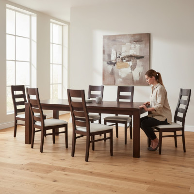 Grupo de sillas de asiento acolchado de respaldo, conjunto de sillas de lujo de madera maciza con 8 sillas.