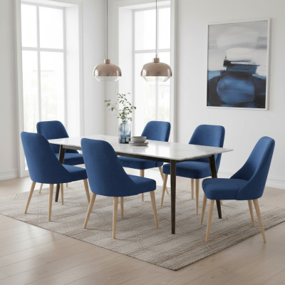Cocina Comedor Sillas 6x Silla Grupo Sillas Conjunto Textil Tela Madera Muebles