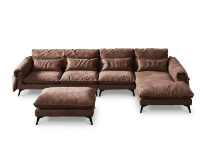 Sofá en forma de L de diseño moderno en marrón con tapizado, muebles de salón