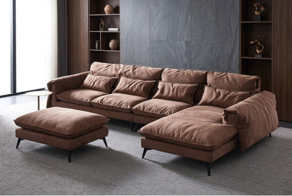 Sofá de esquina moderno de lujo en forma de L, tapizado, conjunto de muebles de sala de estar.