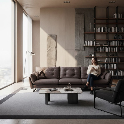 Sofá de 4 plazas Sofas de lujo de cuero artificial grande 260cm Muebles de diseñador