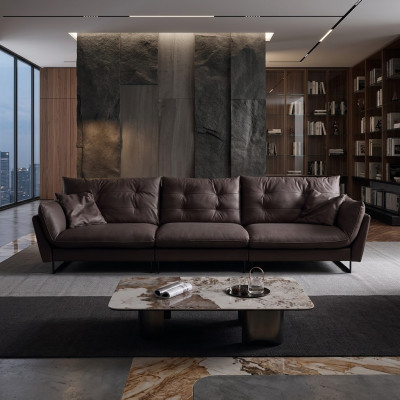 Sofá de 4 plazas Sofas de lujo de cuero artificial grande 260cm Muebles de diseñador