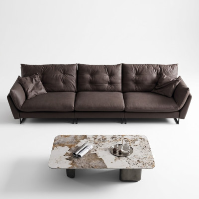 Sofá de 4 plazas Sofas de lujo de cuero artificial grande 260cm Muebles de diseñador