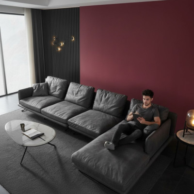 Muebles italianos estilo suave para salón, diseño de sofás en forma de L.