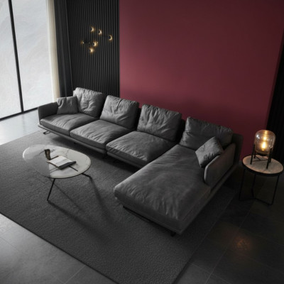 Muebles italianos estilo suave para salón, diseño de sofás en forma de L.