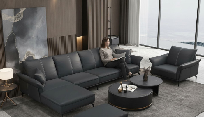 Sofá Esquinero en forma de L Sillón Mesa de Centro Taburete Sofá Esquinero de 3 piezas Moderno