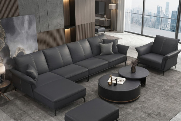 Sofá en forma de L para sala de estar, moderno, negro, lujo, multifuncional.