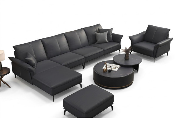 Sofá en forma de L para sala de estar, moderno, negro, lujo, multifuncional.