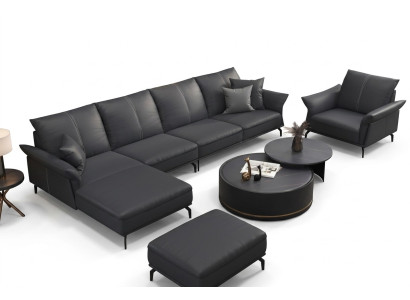 Sofá en forma de L para sala de estar, moderno, negro, lujo, multifuncional.