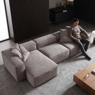 Diseño Acolchado Textil Moderno Elegante Diseño Tela Sofá de Esquina en Forma de L