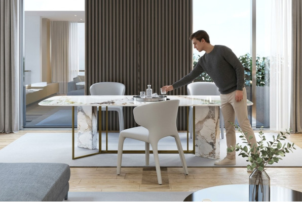Muebles de lujo Mesa de mármol de 180x90 cm Sala de estar Hotel Comedor Mesa Diseñador Nuevo