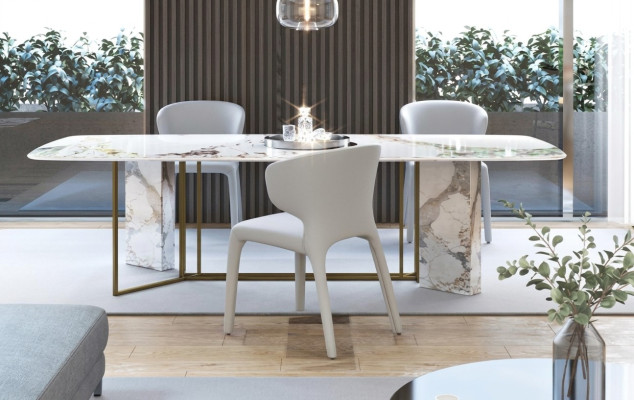 Muebles de lujo Mesa de mármol de 180x90 cm Sala de estar Hotel Comedor Mesa Diseñador Nuevo