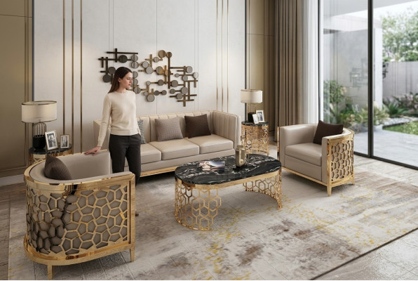 Diseño sofás tapizados Cuero Relax Moderno NUEVO Beige Conjunto de asientos 3+1+1 