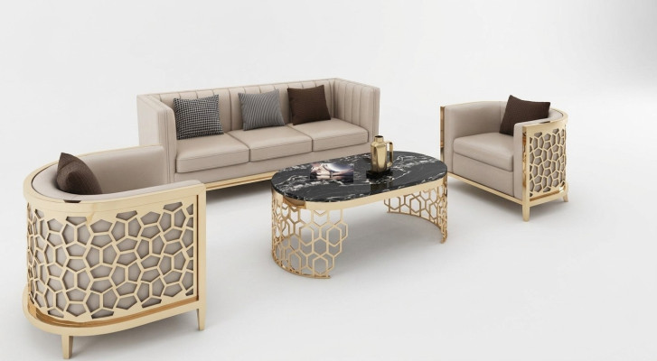Diseño sofás tapizados Cuero Relax Moderno NUEVO Beige Conjunto de asientos 3+1+1 