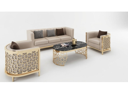 Diseño sofás tapizados Cuero Relax Moderno NUEVO Beige Conjunto de asientos 3+1+1 