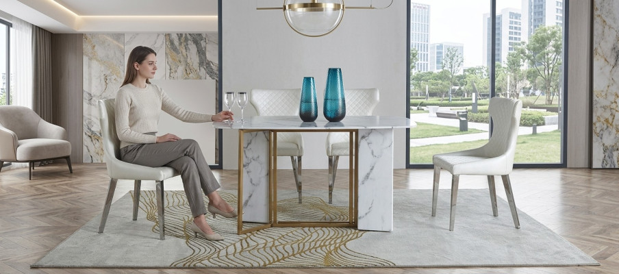 Muebles de lujo de mármol Mesas 180x90cm Sala de estar Hotel Comedor Mesa Diseñador Nuevo
