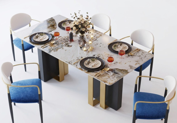 Mesa de estilo mármol para cocina. Mesa de comedor moderna. Mesas de comedor de lujo para el comedor. Diseño de muebles.