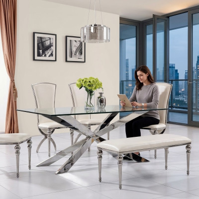 Diseño de mesa de lujo comedor 180x90cm Mesas de comedor de diseño de muebles de vidrio Nuevo