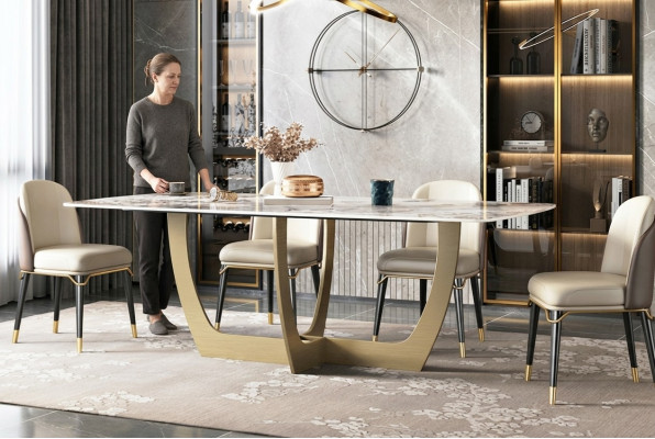 Muebles de lujo de metal Mesa de 180x90cm para sala de estar de hotel Comedor Mesa de diseño Nueva