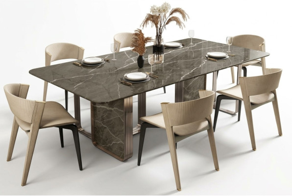 Mesa de comedor de lujo Mesa de metal Mesas de comedor de alto brillo Diseño moderno Mesas de comedor