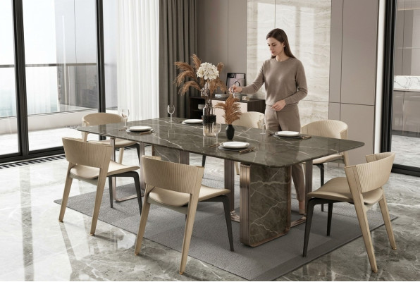 Mesa de comedor comedor Mesa de cocina de acero inoxidable moderna Mesa de diseño de mesa de metal Sala de estar