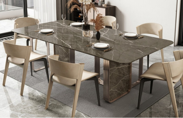 Mesa de comedor comedor Mesa de cocina de acero inoxidable moderna Mesa de diseño de mesa de metal Sala de estar