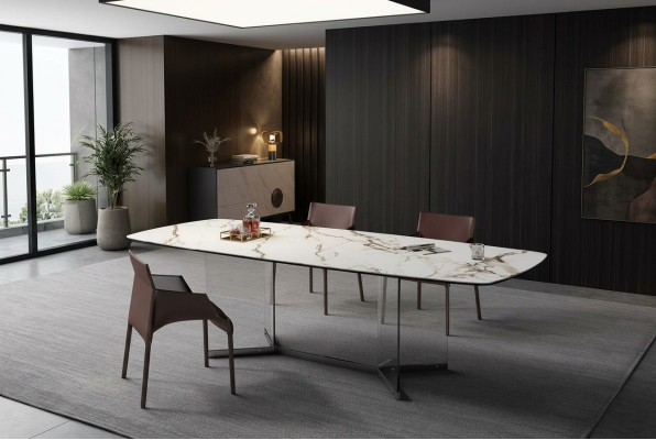 Comedor Sala de estar Diseño Lujo Moderno Mesas Patas de acero inoxidable Imitación de mármol Nuevo