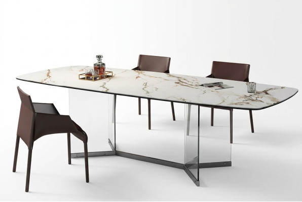Comedor Sala de estar Diseño Lujo Moderno Mesas Patas de acero inoxidable Imitación de mármol Nuevo