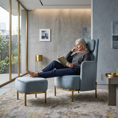 Sillón Silla Tapicería Televisión cuero Textil Gris Diseño Salón