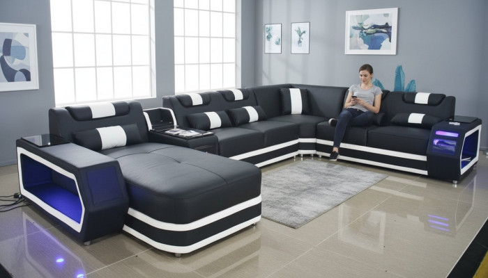 Muebles de salón Sofá Tela Cuero Sofás Tapizados Sofá de esquina Diseño Sofá en forma de U