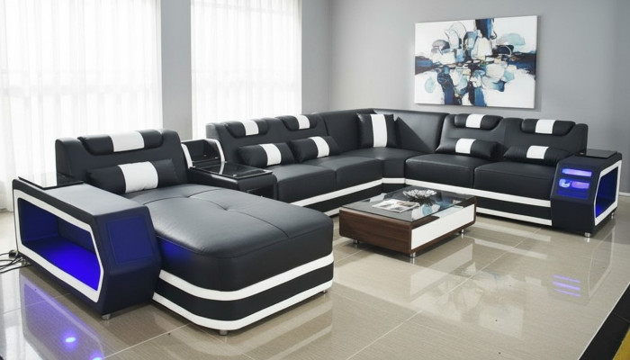 Muebles de salón Sofá Tela Cuero Sofás Tapizados Sofá de esquina Diseño Sofá en forma de U