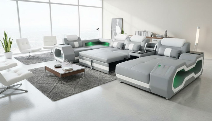 Gris Nuevo Sofá en forma de U Sofá de tela Sofá de esquina Diseño de sofá moderno Sofás de cuero