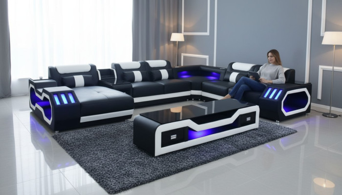 Sofá en forma de U moderno de diseño para sala de estar, nuevo sofá tapizado en forma de esquina.