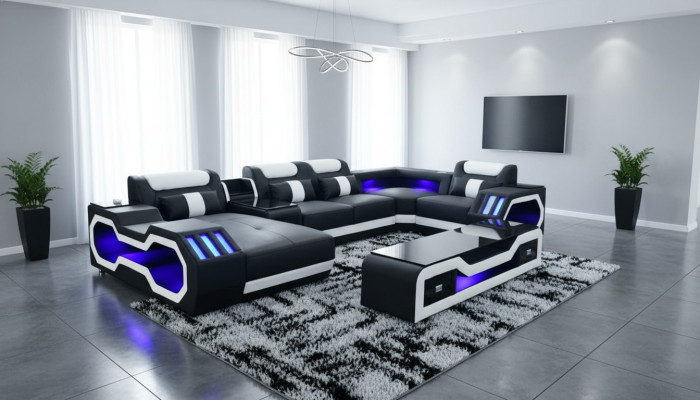 Sofá en forma de U moderno de diseño para sala de estar, nuevo sofá tapizado en forma de esquina.