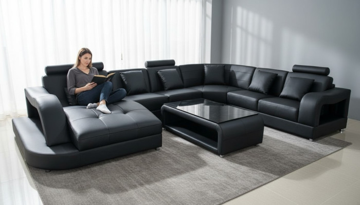 Sofá Sofá Acolchado Nuevo conjunto de estar Diseño sofá de cuero Sofás Sofás en forma de U