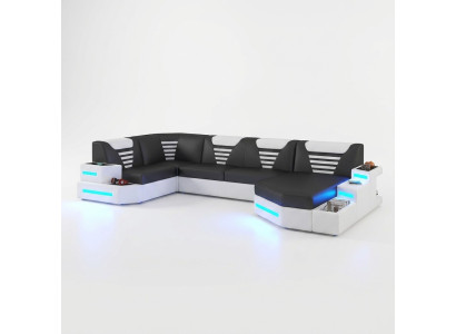 Sofá de esquina con LED en forma de U de cuero.