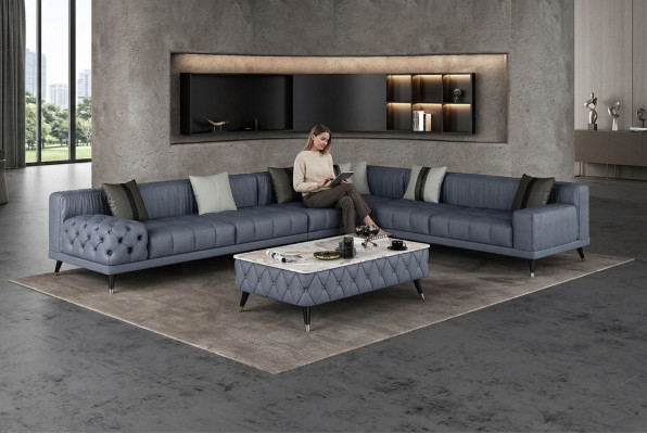 Sofá esquinero Forma L Sala de estar Sofá sillón Nuevos diseños Tapicería cuero