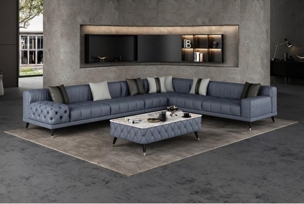 Sofá esquinero Forma L Sala de estar Sofá sillón Nuevos diseños Tapicería cuero