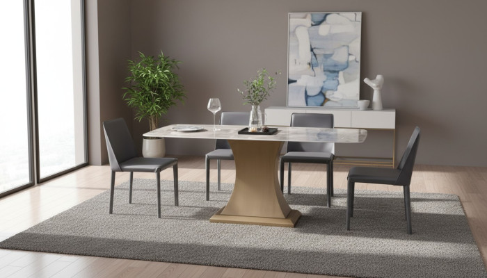 Mesa de comedor de lujo acero inoxidable mesas muebles pedestal mesa mármol estilo mesas de comedor metal