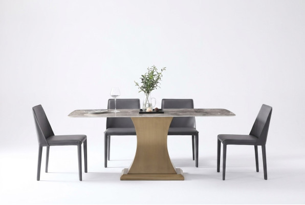 Mesa de comedor de lujo acero inoxidable mesas muebles pedestal mesa mármol estilo mesas de comedor metal