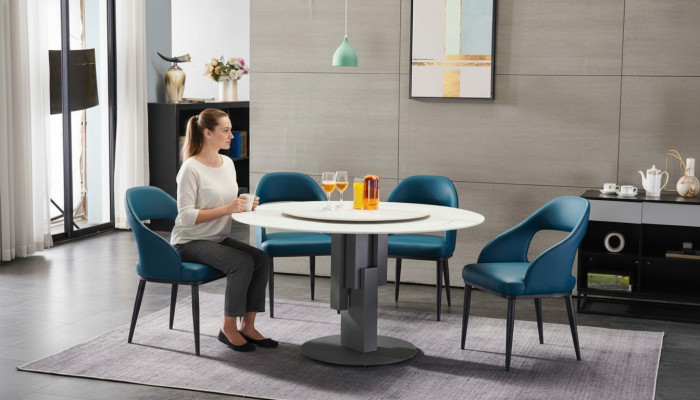 Muebles de comedor Mesa de comedor ovalada Diseño de mesa Muebles de lujo Redonda Nueva Acero inoxidable
