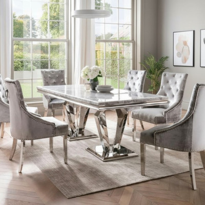 Mesa de comedor moderna para el comedor, la sala de estar y la cocina, mesa de diseño de metal.
